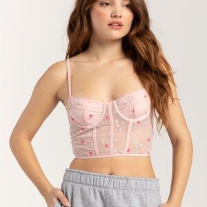Full Tilt Pink Floral Embroidered Crop Top